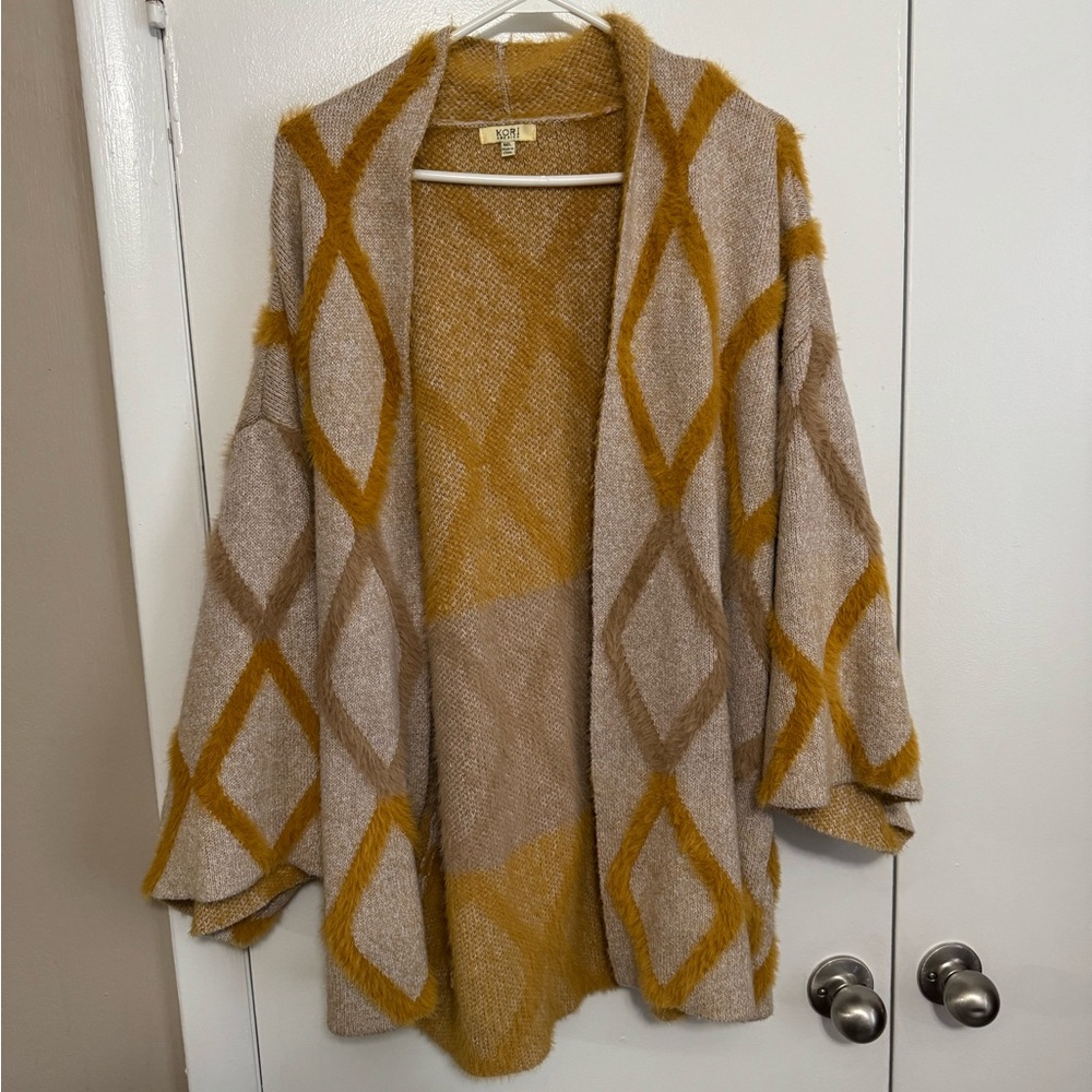 Anthropologie Cream and Yellow Cardigan Relaxed Knit Sweater